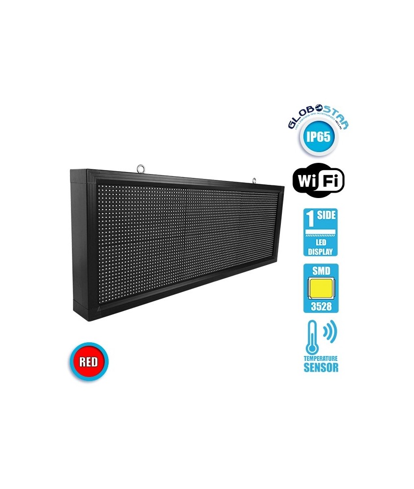 GLOBOSTAR® DISPLAY 90271 Κυλιόμενη Ψηφιακή Επιγραφή P10 Μονής Όψης LED AC 220-240V Αδιάβροχο IP54 Κόκκινο - WiFi Control μέσω FK APP - Αισθητήρας Θερμοκρασίας & Υγρασίας - Μ104 x Π9 x Υ40cm - 2 Χρόνια Εγγύηση